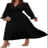 Women's Dress Long Sleeve V Neck Swiss Polka Dot Dress - Dark Green - L view 4