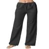 Ladies New Loose Lace-up Cotton and Linen Straight Casual Pants - Gray - L view 4