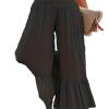 Women's Summer Casual Pants Ruffle Pleated Loose High Waist Ruffle Wavy Pattern - Black - M view 1