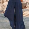 Women's Summer Casual Pants Ruffle Pleated Loose High Waist Ruffle Wavy Pattern - Black - M view 2
