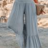 Women's Summer Casual Pants Ruffle Pleated Loose High Waist Ruffle Wavy Pattern - Black - M view 3