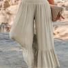Women's Summer Casual Pants Ruffle Pleated Loose High Waist Ruffle Wavy Pattern - Black - M view 4
