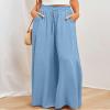 Spring and summer new women's wide-leg trousers elastic waistband wide-leg high-waist long skirt pants-green-L view 3