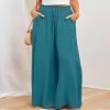 Spring and summer new women's wide-leg trousers elastic waistband wide-leg high-waist long skirt pants-green-L view 4