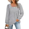 Women's Winter New Loose Casual Puff Sleeve Square Neck Long Sleeve T-shirt - Light Gray - M view 1