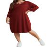 Large size women's long skirt fashion casual loose long sleeve dress nightdress - wine red - XXXXL view 1