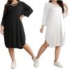 Large size women's long skirt fashion casual loose long sleeve dress nightdress - wine red - XXXXL view 2