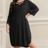 Large size women's long skirt fashion casual loose long sleeve dress nightdress - wine red - XXXXL view 3