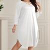 Large size women's long skirt fashion casual loose long sleeve dress nightdress - wine red - XXXXL view 4