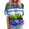Ladies New Summer Gradient Color-blocking Women's Short-sleeved T-shirt - Blue - 4XL view 1