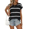 Summer new women's round neck top thick needle casual striped sweater - black - L view 1