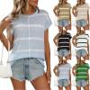 Summer new women's round neck top thick needle casual striped sweater - black - L view 2