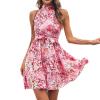 Spring and summer new lace-up ruffled large swing floral dress for women - pink - S view 1