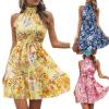 Spring and summer new lace-up ruffled large swing floral dress for women - pink - S view 2