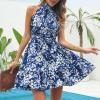 Spring and summer new lace-up ruffled large swing floral dress for women - pink - S view 3