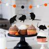 24 Pcs Halloween Cupcake Toppers Black Mouse Theme Party Cake Decoration Scary Festive Atmosphere Birthday Dessert Insert MGPFERD view 2
