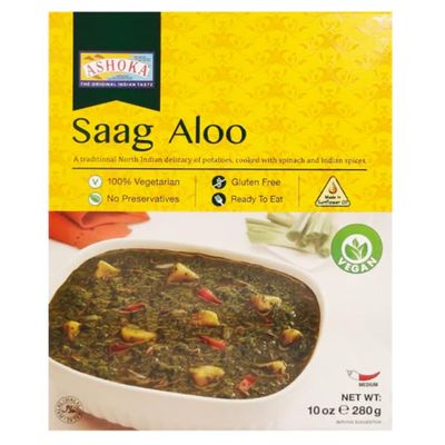 Ashoka Ready To Eat Saag Aloo - Authentic Indian Spinach & Potato Curry, 280g - Convenient, Flavorful, and Nutritious (Pack of 1)