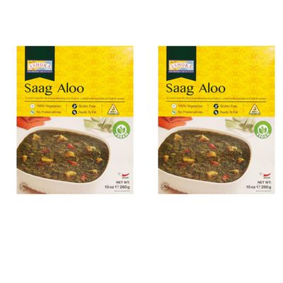 Ashoka Ready To Eat Saag Aloo - Authentic Indian Spinach & Potato Curry, 280g - Convenient, Flavorful, and Nutritious (Pack of 2)