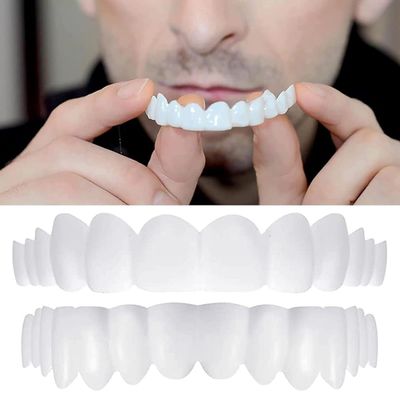 Dazzluxe 2 Pairs Instant Veneers Dentures Cosmetic Fake Teeth Snap on Tooth Covering, Clip in Veneers Teeth Temporary Whitening Upper And Lower False Teeth