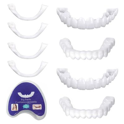 Dazzluxe 2 Pairs Cosmetic False Teeth, Instant Whitening Upper And Lower Dental Veneer, Clip in Veneers Teeth Temporary Smile Snap on Tooth Covering for Men Women