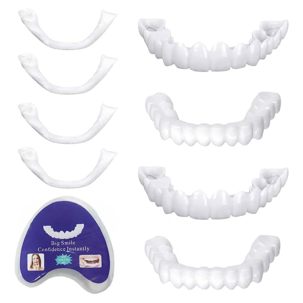 Dazzluxe 2 Pairs Cosmetic False Teeth, Instant Whitening Upper And Lower Dental Veneer, Clip in Veneers Teeth Temporary Smile Snap on Tooth Covering for Men Women