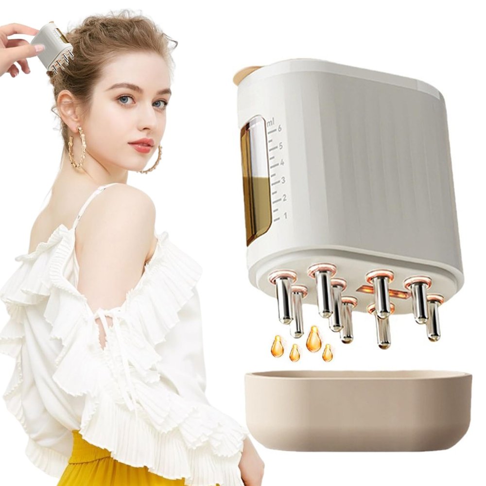 Scalp Massager, 2 in 1 Electric Head Massager Scalp Hair Massager Scalp for Hair Growth, Red Light Therapy Hair Oil Applicator Bottle Hair Oiling Applicator Brush for Hair Treatment Growth (White)