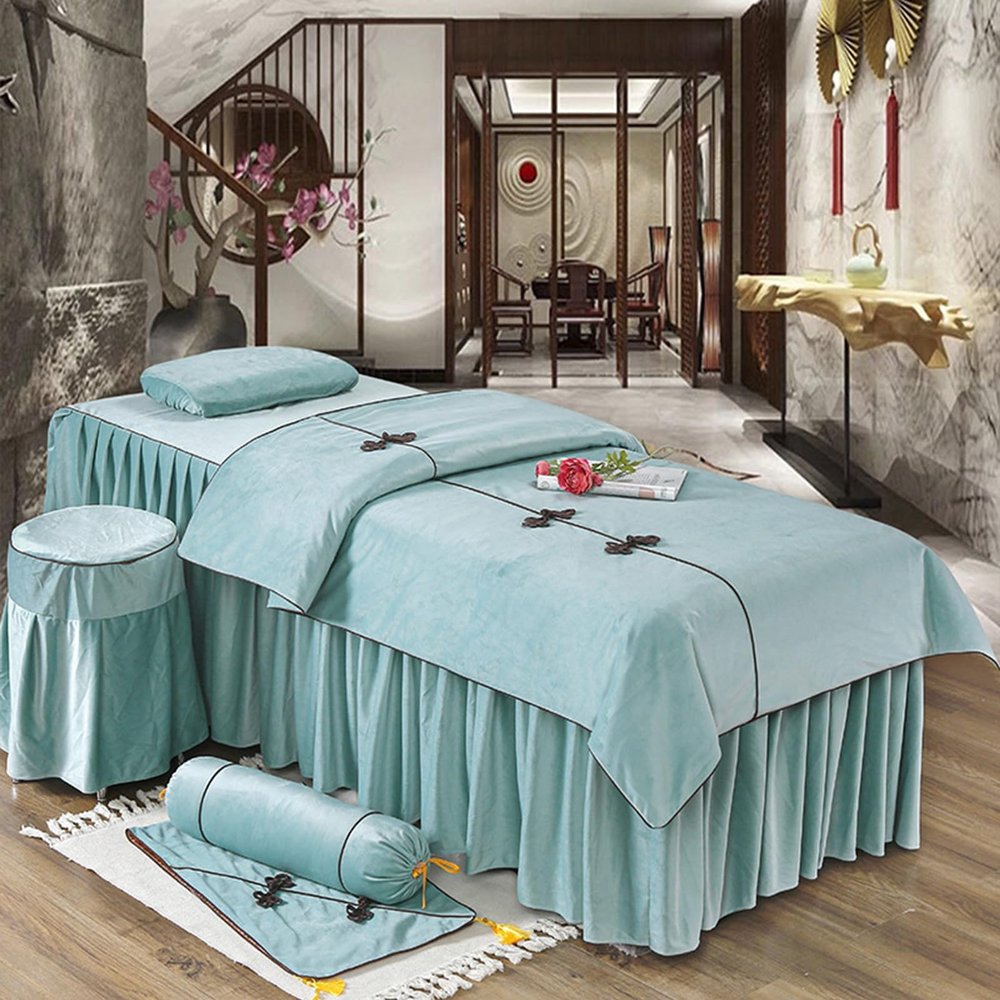 Premium Massage Table Skirt 6-Piece Beauty Bed Cover Set for Spa Physiotherapy Massage - Plain Linens for Body Treatments