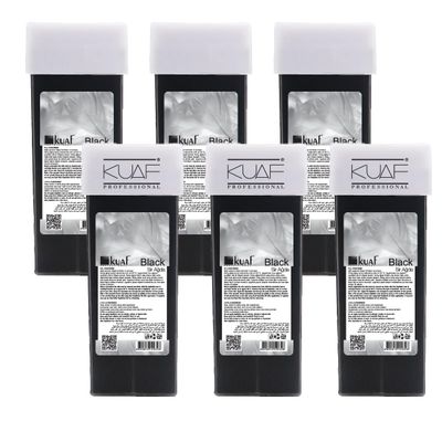 Kuaf Professional Roll on Wax Cartridge for Hair Removal, Hair Removal Roll-On, Wax Cartridge Roller for Legs and Arms, Depilatory Wax, Pack of 6 - Black
