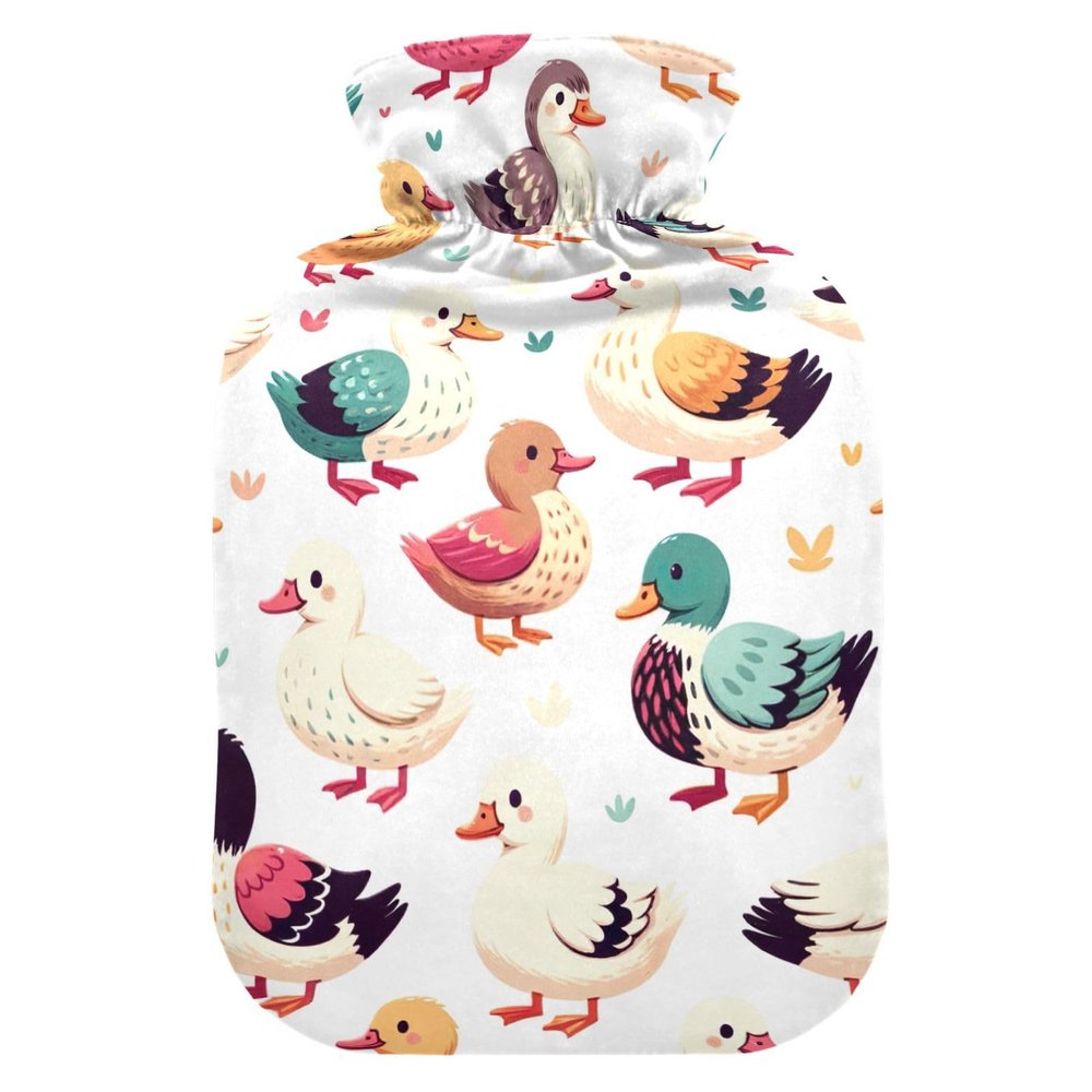 Colorful Ducks Hot Water Bottle with Soft Cover Bed Hand Feet Warmer Winter Gift Hot Water Bag for Pain Relief, 2 Liters