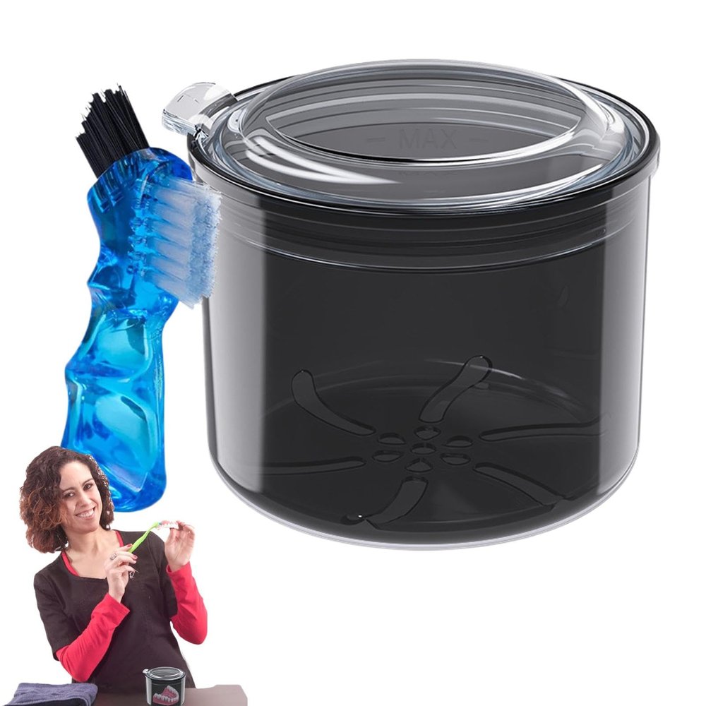 Denture Case, Denture Soaking Container with Strainer Basket, Denture Cup for Travel Cleaning, Teeth Aligner Case, False Teeth Container