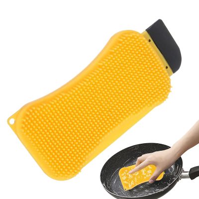 Silicone dish sponge, multifunctional dish brush, scrub brush, kitchen cleaning tool, scraper for easy cleaning and washing dishes