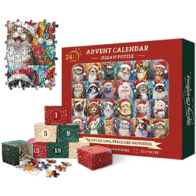 Happy Christmas Cats Advent Calendar Jigsaw Puzzle,Puzzle Advent Calendar 2024,Christmas Puzzle for Adults 1000 Pieces,Christmas Countdown Calendar 24 Days Jigsaw Puzzles,Gifts for Adults, Kids (Cat)