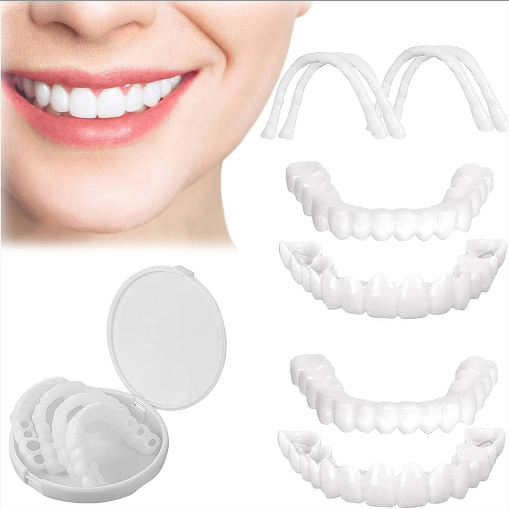 Wttfc 2 Pairs Snap On Veneers Teeth,Braces Teeth,Adjustable Snap In Veneers Teeth,Clip On Veneers Top And Bottom,Tooth Replacement Kit, Replace A Missing Tooth In Minutes For Men And Women