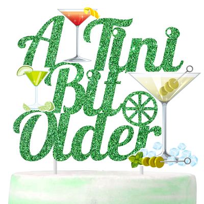 Baby Shower Decoration - Green Glitter Martini Cake Topper & Pick - Tini Bar Party Cake Decoration for Bachelorette Party Supplies