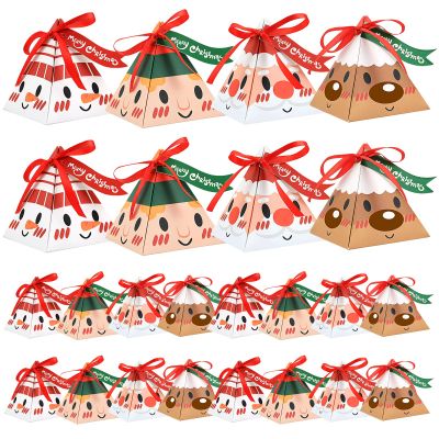 24PCS Christmas Triangle Sweet Bags - Paper Candy Kraft Present for Wedding and Christmas