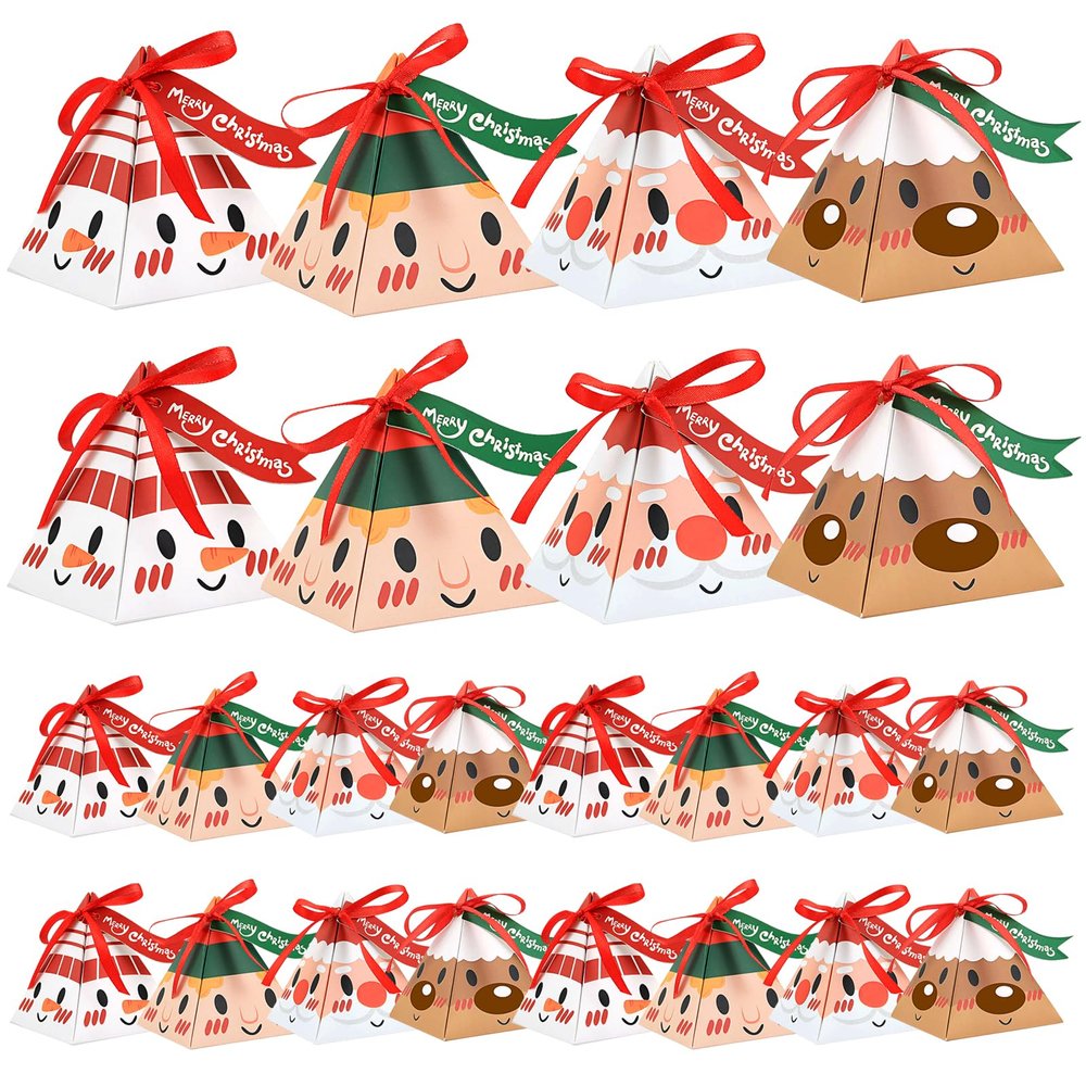 24PCS Christmas Triangle Sweet Bags - Paper Candy Kraft Present for Wedding and Christmas