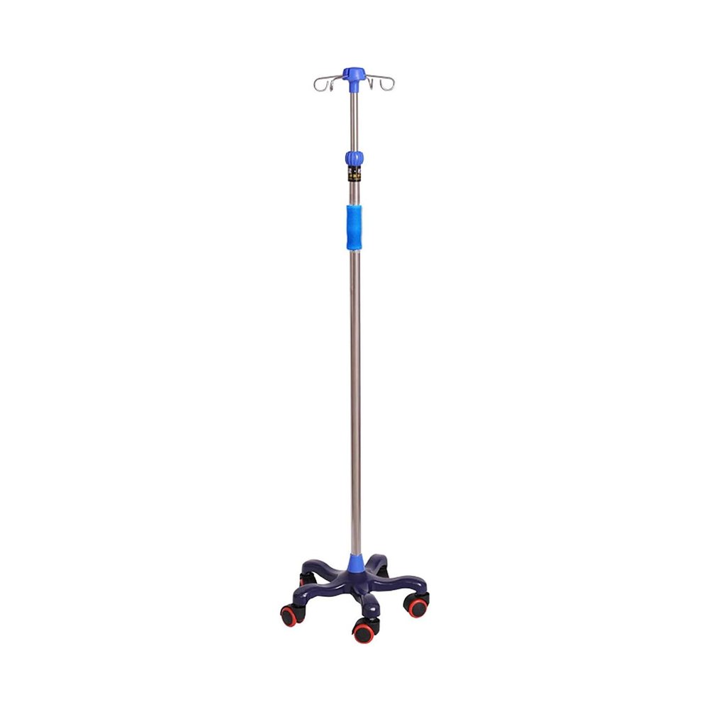 Infusion Portable IV Pole with 5 Wheels & 4 Hooks Medical Rolling IV Fluid Bag Stand Stainless Steel Adjustable Height for Home IV Therapy Care IV Drip Stand