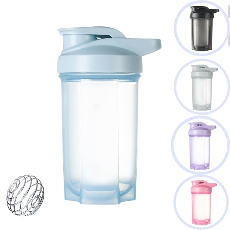 HUIQIHANG Protein Shaker Bottle 500ml with Stainless Steel Mixing Ball, BPA- and DEHP- free, Leakproof Flip On Lid, Temperature Safe, Dishwasher Safe Perfect for Mixing Powdered Shakes - (Blue)