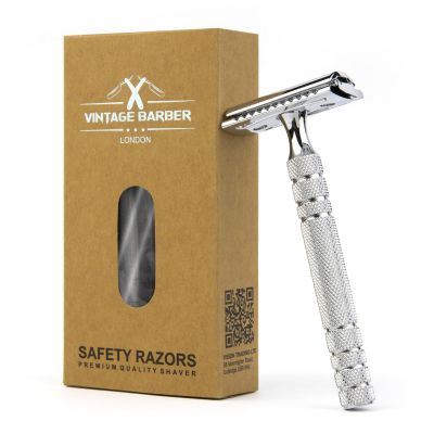Double Edge Safety Razor | Metal Classic Style | Sustainable and Reusable | Perfect for Daily Shave | Fit for all DE Razor Blades | VINTAGE BARBER LONDON