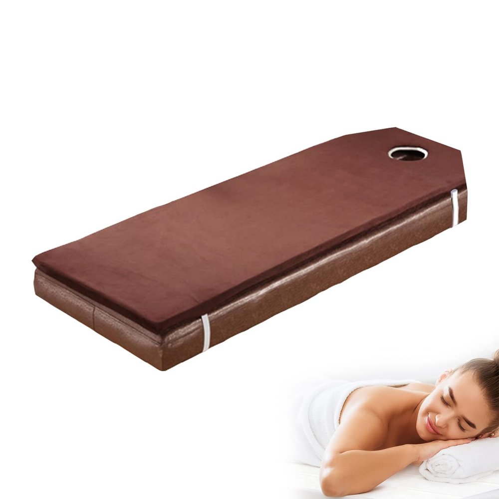 Memory Foam Massage Table Topper with Washable Cover 4cm Thick Lash Bed Pad for Spa Square/Round/Trapezoidal Head Design Coffee 70x185cm