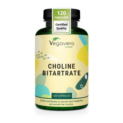 Vegavero Vegan Choline Bitartrate Capsules 1400 mg | 120 Capsules | Liver Supplements | Pregnancy Supplements | NO Additives