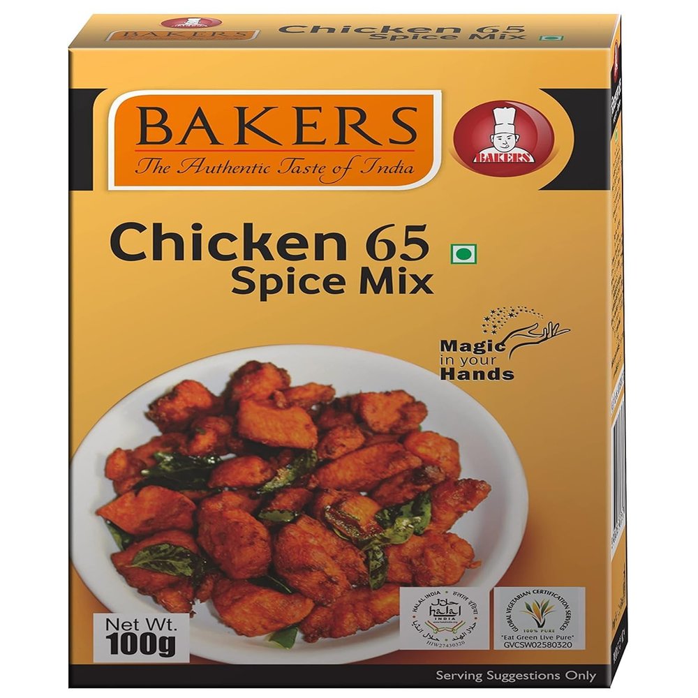 Bakers Chicken 65 Spice Powder, Authentic Indian Seasoning for Chicken, Ready-to-Use Mix for Delicious and Flavorful Dishes - 100g (Pack of 1)