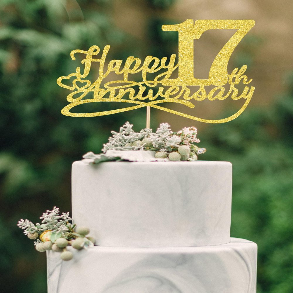 Happy 17th Anniversary Cake Toppers - 17th Wedding Anniversary Decorations, 17th anniversary cake topper, 17th Anniversary Party Decorations seventeen