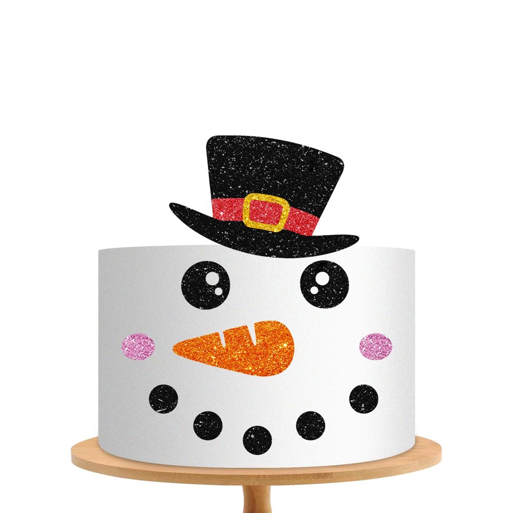 Snowman Topper, Winter Birthday Decor, Black&Red Glitter Snowman Carrot Nose Dessert Set, Christmas Cake Decoration, Holiday Party Supplies