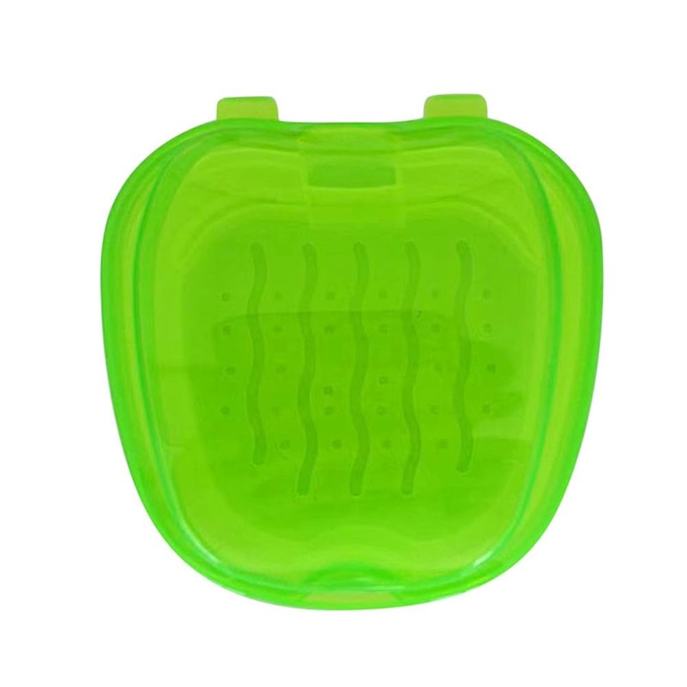 Flybloom Denture Bath Box False Teeth Storage Box Mini Travel Denture Cup Case With Strainer(Transparent Green)