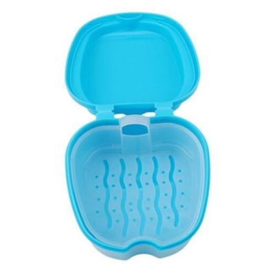 Flybloom Denture Bath Box False Teeth Storage Box Mini Travel Denture Cup Case With Strainer(Light Blue)
