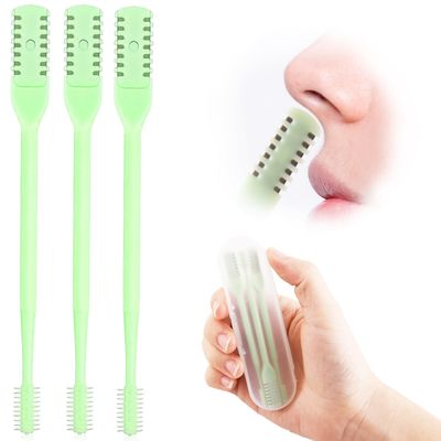 3pcs Nose Hair Trimmer, 360 Rotating Nasal Hair Cutter Clipper, 2 in 1 Double Sided Nose Hair Cleaner Portable Manual Nostril Hair Removal Tool for Men Women (Light Green)