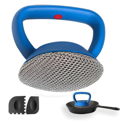 MEIXINZHI Cast Iron Skillet Cleaner - Cast Iron Chainmail Scrubber (Blue)