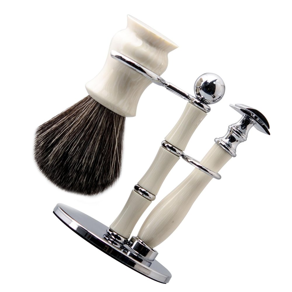 MYSUNBAR Razor Holder, Stainless Steel Shaving Brush Holder with Non-Slip Base, Creative Bamboo Shape Safety Razor Set