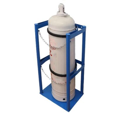 CHZDPP Steel Cylinder Tank Rack with Protective Chain & Fixing Screws, Floor Mount Cylinder Bracket, Gas Cylinder Fixed Shelf for Laboratory Factory(Blue (1 pc),9.4inch/24cm)